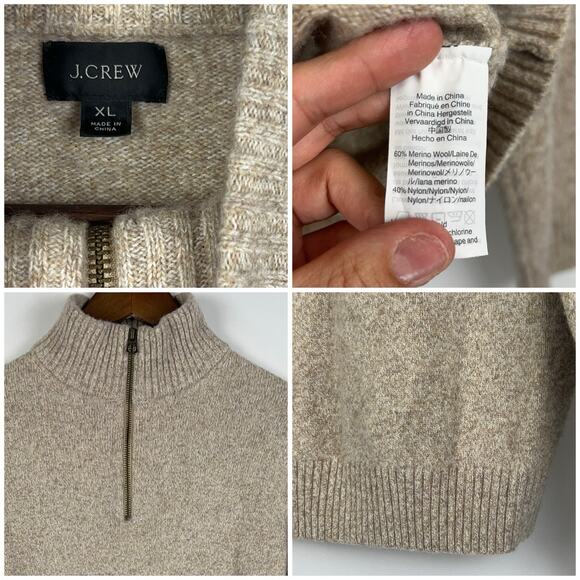 J.Crew Men’s 1/4 Zip Up Merino Wool Blend XL Mock Neck Long Sleeve Sweater - Picture 6 of 7